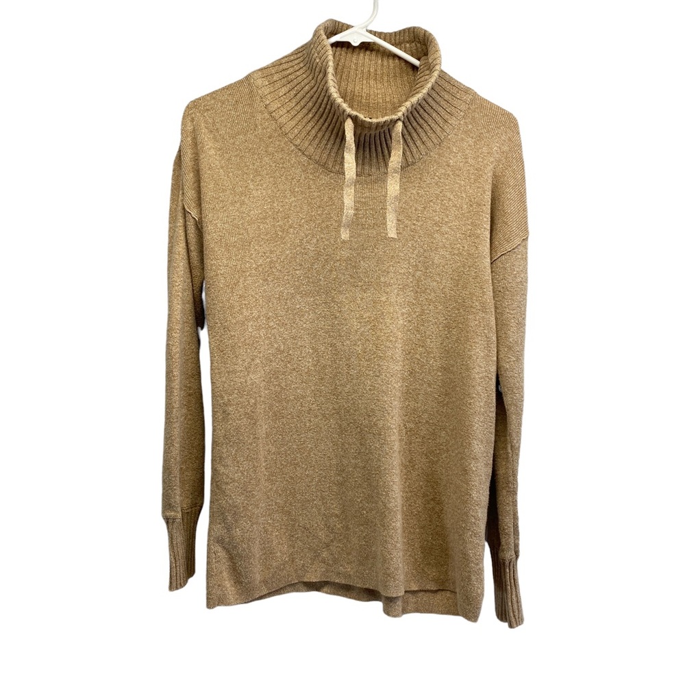 Eddie Bauer women's sweater small funnel neck drawstring camel tan neutr…